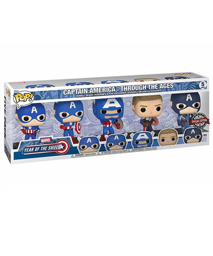 Original Captain America (1941) / Silver Age (1964) / Exoskeleton (1995) / Super Soldier (2005) / Steve Rogers (2016) (5-Pack)