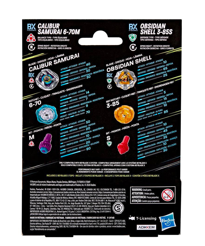 Beyblade X - Dual Pack: Calibur Samurai 6-70M & Obsidian Shell 3-85S