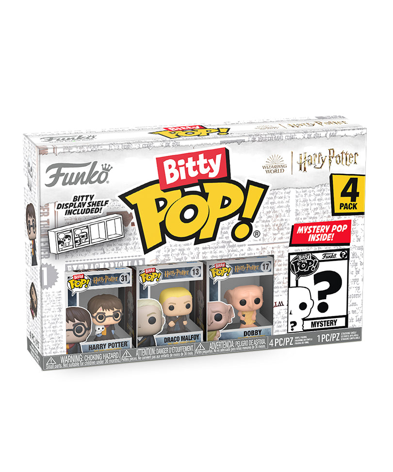 Harry Potter (Robes and Hedwig) / Draco Malfoy / Dobby / Mystery Bitty (4-Pack)