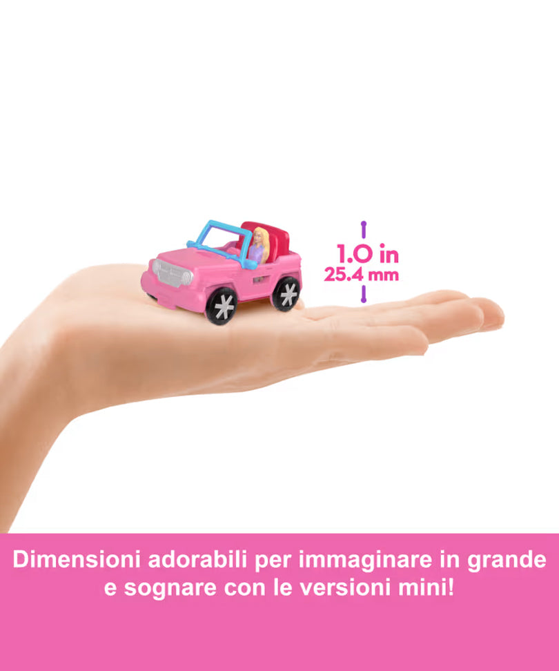 Mini Barbieland - Set con Veicolo e Bambola da 3,8 Cm, Suv Cambia Colore e Tenda