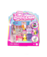 Mini BarbieLand - Set Supermercato con Bambola da 3,8 cm, Scaffali per prodotti, Bancone per la Cassa e Carrello della Spesa