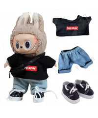 Set Maglia Nera "Supstar" e Jeans per Labubu (17 cm)