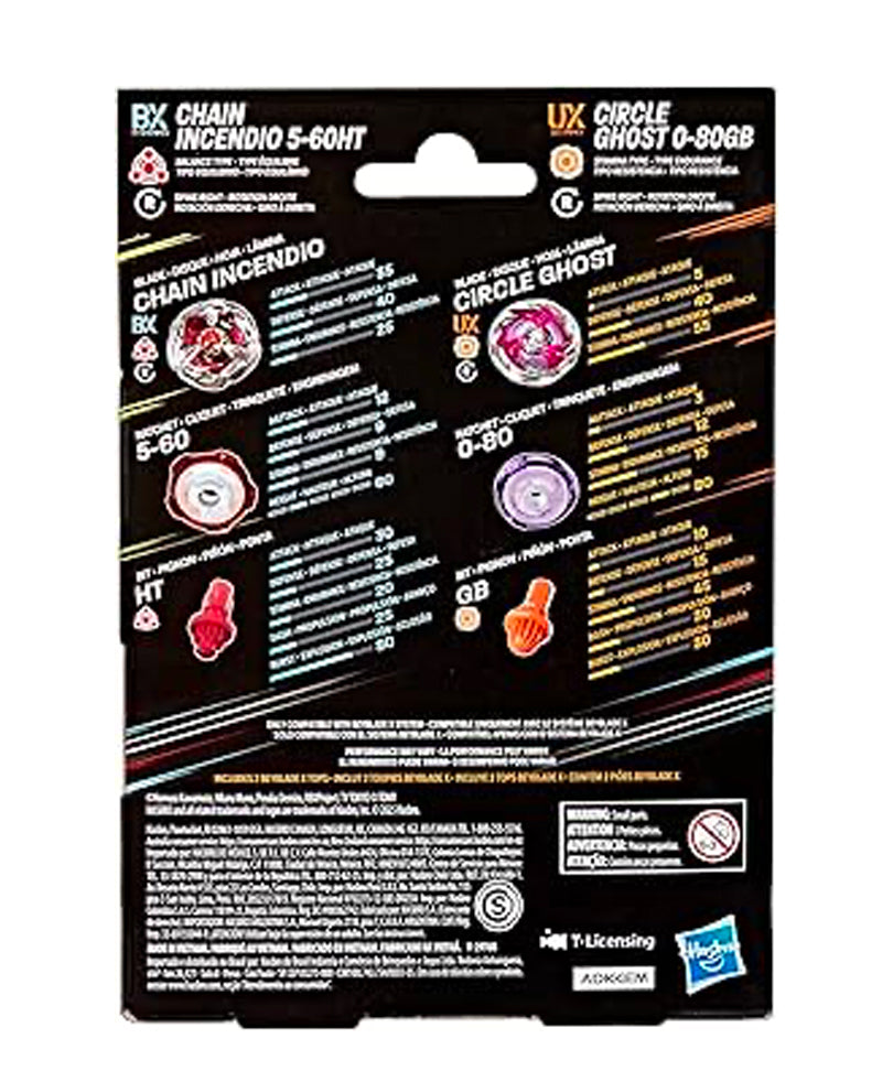 Beyblade X - Dual Pack: Chain Incendio 5-60HT & Circle Ghost 0-80GB