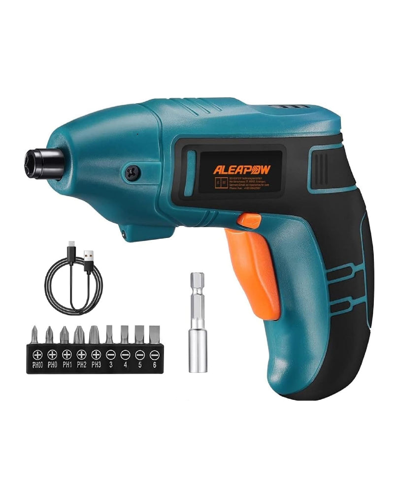 ALEAPOW Cacciavite Elettrico, 5N.m Avvitatore Elettrico Senza Fili, 9+1 Punte, 3,6 V Batteria, LED Luce, Mandrino Magnetico, Riparazione Elettrodomestici - O2