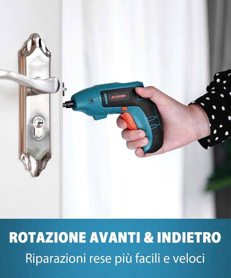 ALEAPOW Cacciavite Elettrico, 5N.m Avvitatore Elettrico Senza Fili, 9+1 Punte, 3,6 V Batteria, LED Luce, Mandrino Magnetico, Riparazione Elettrodomestici - O2