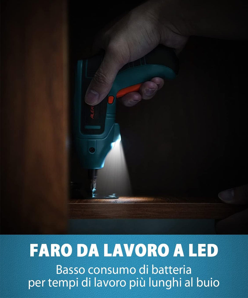 ALEAPOW Cacciavite Elettrico, 5N.m Avvitatore Elettrico Senza Fili, 9+1 Punte, 3,6 V Batteria, LED Luce, Mandrino Magnetico, Riparazione Elettrodomestici - O2