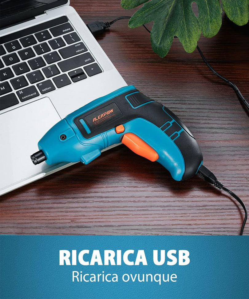 ALEAPOW Cacciavite Elettrico, 5N.m Avvitatore Elettrico Senza Fili, 9+1 Punte, 3,6 V Batteria, LED Luce, Mandrino Magnetico, Riparazione Elettrodomestici - O2