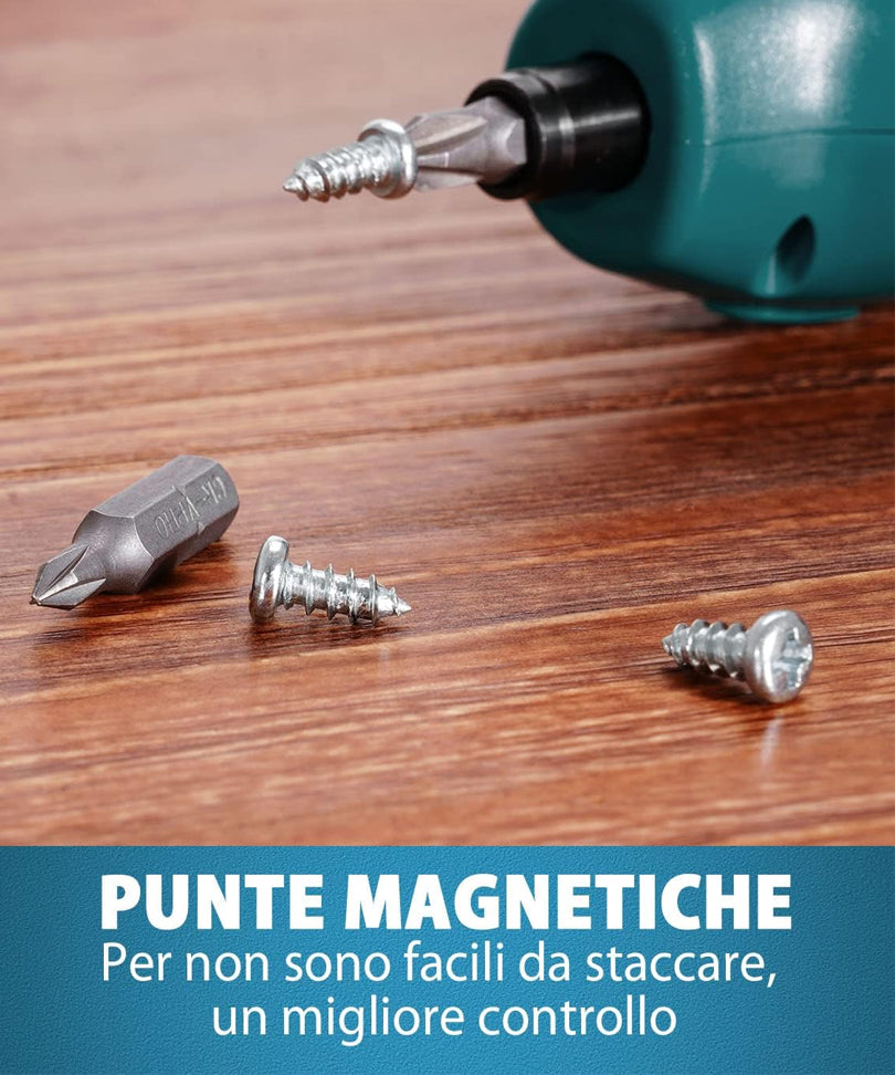 ALEAPOW Cacciavite Elettrico, 5N.m Avvitatore Elettrico Senza Fili, 9+1 Punte, 3,6 V Batteria, LED Luce, Mandrino Magnetico, Riparazione Elettrodomestici - O2