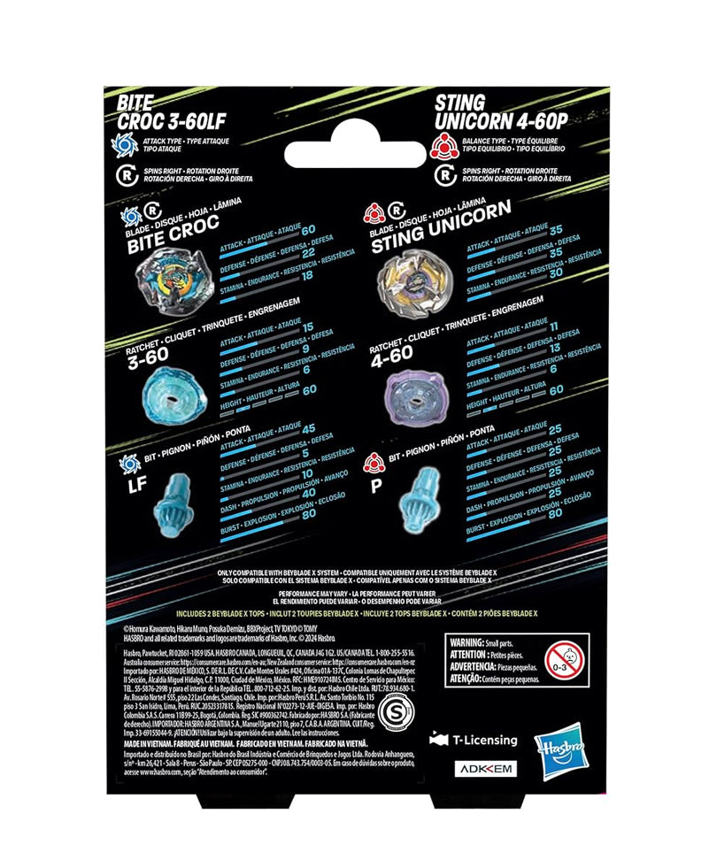 Beyblade X - Dual Pack: Bite Croc 3-60LF e Sting Unicorn 4-60P