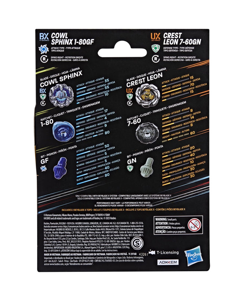 Beyblade X - Dual Pack: Cowl Sphinx 1-80GF & Crest Leon 7-60GN