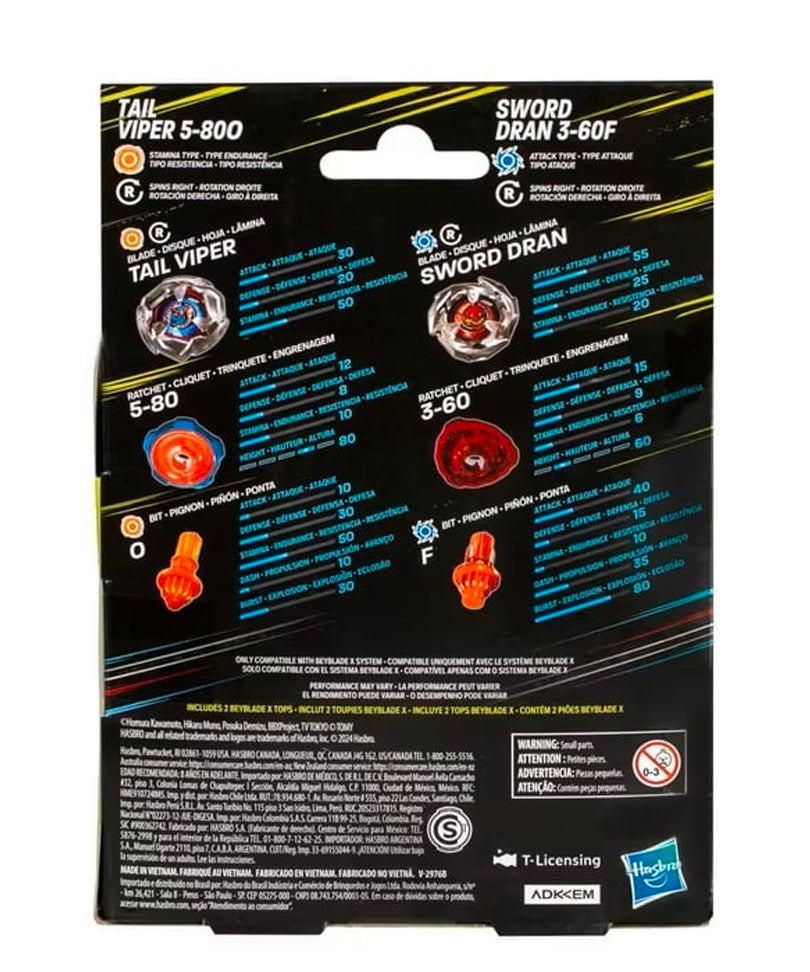 Beyblade X - Dual Pack: Tail Viper 5-80O & Sword Dran 3-60F