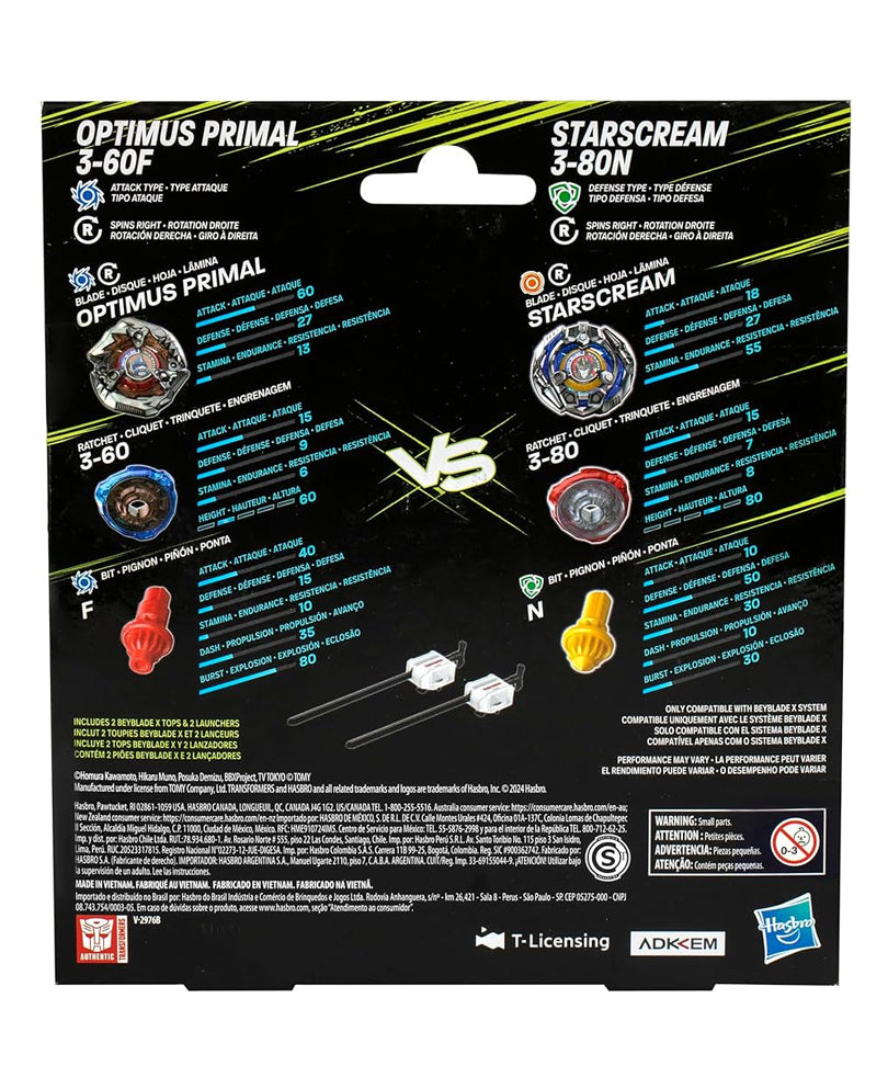 Beyblade X - Transformers Dual Pack: Optimus Primal 3-60F e Starscream 3-80N