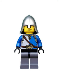 Castle - King's Knight Blue and White with Chest Strap and Crown Belt, Helmet with Neck Protector, Angry Eyebrows and Scowl