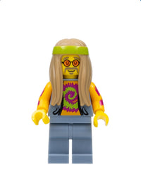 Flower Child, Dark Tan Long Hair, Orange Glasses and Tie Dye Shirt