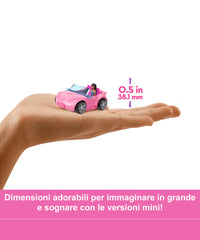Mini Barbieland - Set con Veicolo e Bambola da 3,8 Cm, Decappottabile con Effetto Cambia Colore