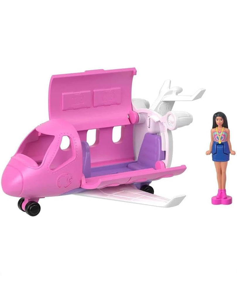 Mini BarbieLand - Set mini Aereo dei Sogni e Bambola da 3,8 cm, Veicolo con Sorpresa Cambia Colore