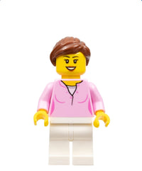 LEGOLAND Park Female with Reddish Brown Ponytail, Bright Pink Shirt, White Legs