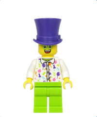Birthday Party Guest, Dark Purple Top Hat, Green Glasses, White Shirt, Lime Legs