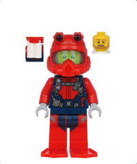 Scuba Diver - Male, Open Mouth, Dark Tan Beard, Red Helmet, White Air Tanks, Red Flippers