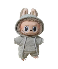 Set Outfit Felpa con Cappuccio e Pantalone Grigio per Labubu (17 cm)