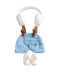 Set Outfit Salopette di Jeans, Cuffie e Scarpe Bianche per Labubu (17 cm)