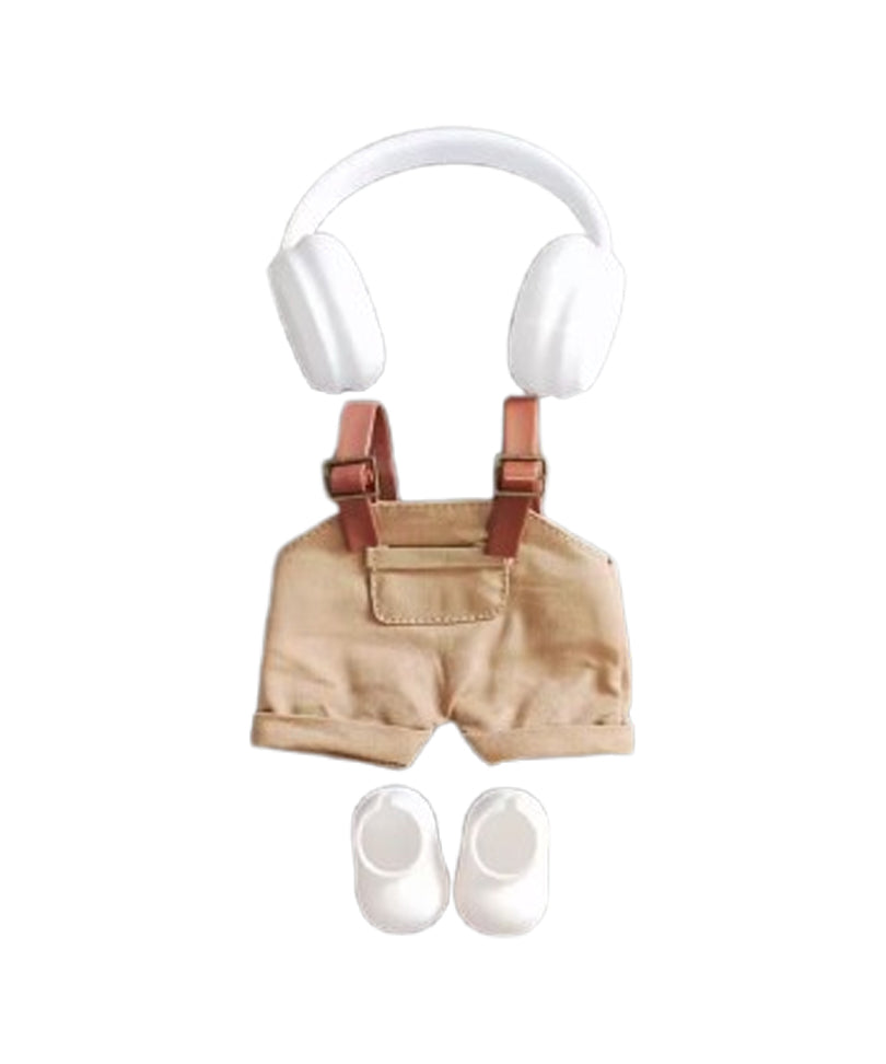 Set Outfit Salopette Marrone, Cuffie e Scarpe Bianche per Labubu (17 cm)