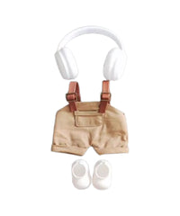 Set Outfit Salopette Marrone, Cuffie e Scarpe Bianche per Labubu (17 cm)