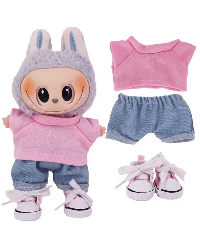 Set T-Shirt Rosa, Jeans e Scarpe Rosa per Labubu (17 cm)